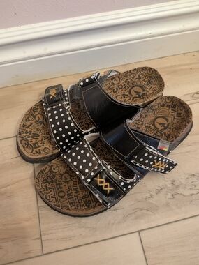 Black Polka Dot Double-Strap Sandals - Size 39